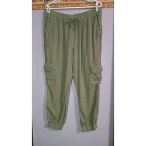 Elizabeth And James Large Green Cargo Chambray Jogger Casual Comfort Errand Pant